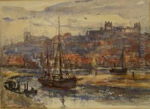 Low Tide Whitby Harbour by Rowland Henry Hill
