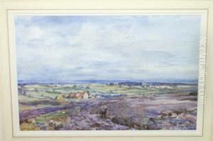 "farm Above Runswick Bay, Sea In
 The Distance" Signed And Dated "1924", Also Inscribed On A Later Label 
Verso