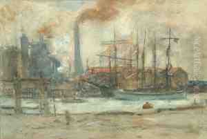 A Dock Scene, Possibly Hull by Rowland Henry Hill