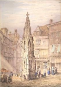 Figures At A Medieval Shrine In A Continental Town