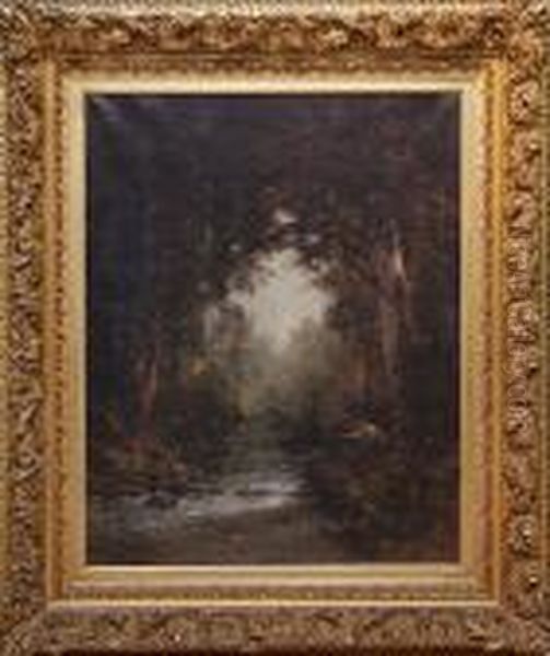 Wooded Scene- Fishing In A Stream - view 1