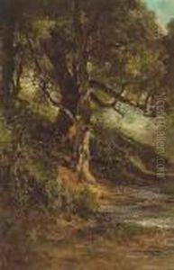 Sun-dappled Tree Beside A Quiet Brook by Thomas Hill