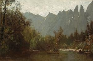 Cathedral Spires From Along The Merced River, Yosemite Valley by Thomas Hill