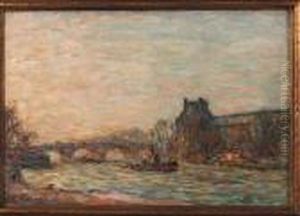 Boats On The River Seine, Paris by Anatole Eugene Hillairet
