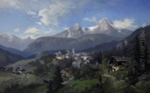 View On The Berchtesgaden. Signed Lower Left: Hiller