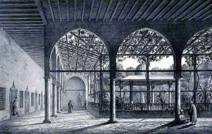 View of the interior of the Dervish Convent, in Cairo, from Monuments and Buildings of Cairo by Pascal Xavier Coste