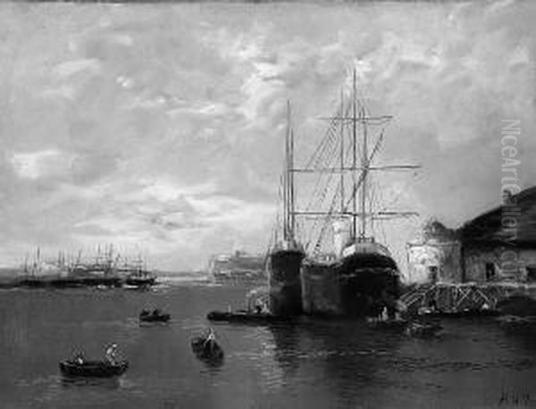 H. "schiffe Im Hafen". Sign. Ol Auf Lwd.
30 X 40 Cm. Rahmen - view 1