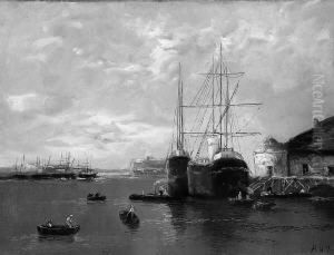 H. "schiffe Im Hafen". Sign. Ol Auf Lwd.
30 X 40 Cm. Rahmen by Heinrich (Heinz) Hiller