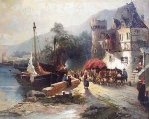 Belebte Uferlandschaft Mit Segelbooten Und Einem Fachwerkhaus (am Rhein ?) Belebte Uferlandschaft Mit Segelbooten Und Einem Fachwerkhaus (am Rhein ?)