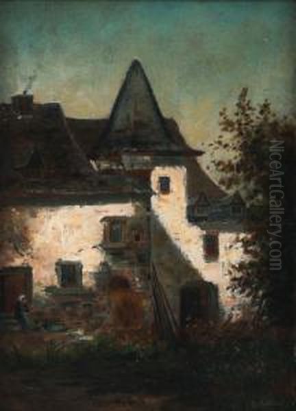 A French Country House With A Figure Of A Woman - view 1