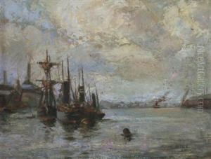 Docked Barges by Anna Althea Hills