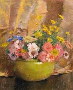 Zinnias In A Green Bowl