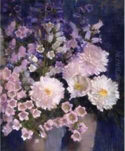 Hollyhocks And Dahlias by Laura Coombs Hills