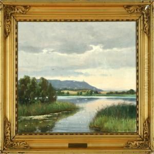 Danish Evening Atmospere At Silkeborg Lake District. Signed And Dated H. Hilsoe 32 by Hans Hilsoe