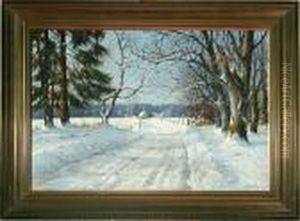 A Winter Landscape By Kulhuse Village, Denmark