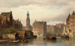 The Amstel In Summer With The Munttoren And The Rokin Beyond by Eduard Alexander Hilverdink