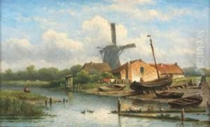 Pecheur Face Au Moulin by Eduard Alexander Hilverdink