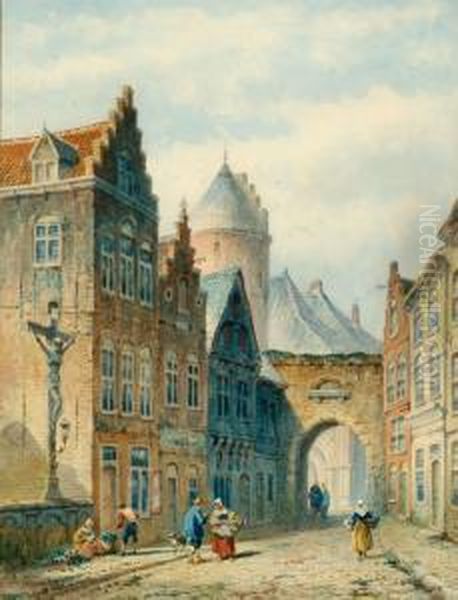 Figures In A Street Of A Dutch City - view 1