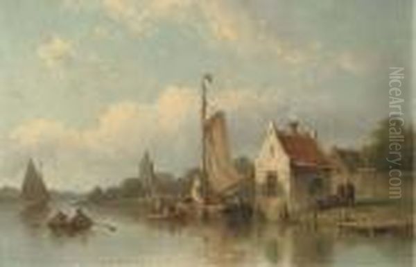 A River Landscape With Fishermen In Their Boats - view 1