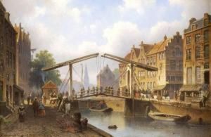Drawbridge With Figures Over Dutch Canal