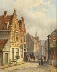 Villagers In The Sunlit Streets Of A Dutch Town