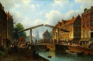 Canal Scene In Dutch City by Eduard Alexander Hilverdink