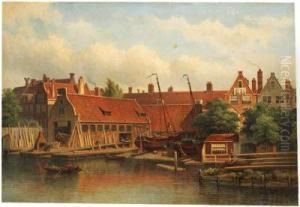 View Of A Shipyard At The Lijnbaansgracht, Amsterdam by Eduard Alexander Hilverdink