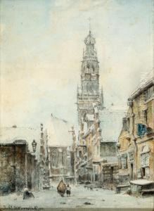 Mother And Child Walking In The Direction Of The Bakenesser Toren In Haarlem