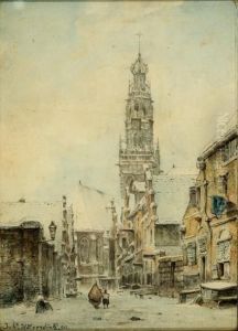 Mother And Child Walking In The Direction Of The Bakenesser Tower In Haarlem