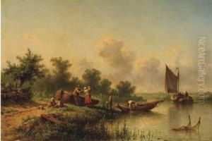 A Fisherfamily Standing By A River On A Sunny Day