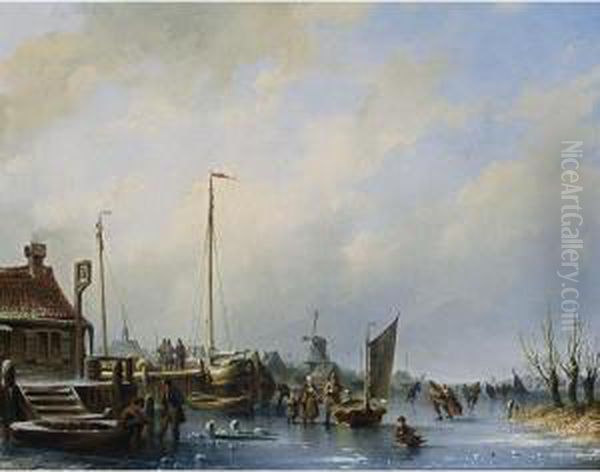 A Harbour In Winter With Figures On The Ice - view 1