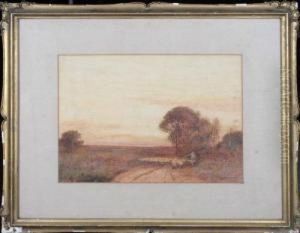 A Shepherd And Flock On A Country Road by Fred Hines