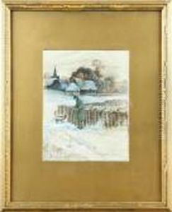 Shepherd Tending His Flock In Winter by Fred Hines
