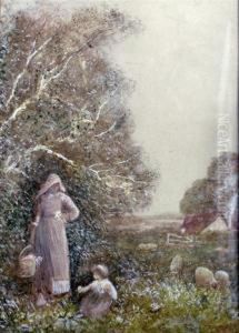 Mother And Child In A Meadow And Beside A River