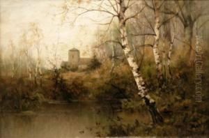 View Through A Birch Wood Towards A Church