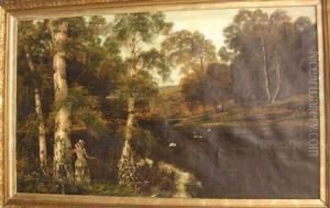 A Woman Among Silver Birches By A Lake by Theodore Hines