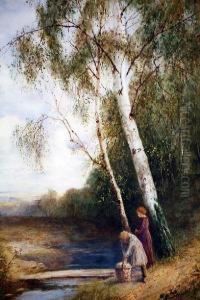 Two Girls By A Footbridge And Stream by Theodore Hines