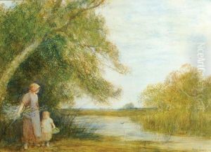 Mother And Child Gathering Wood By Ariver by Theodore Hines