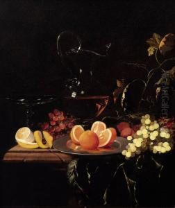Prunkstilleben Mit Fruchten Und Weinkaraffe
