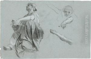A Study Sheet With A Seated Women by Adolf Hiremy-Hirschl