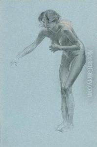 A Nude Study Of A Standing Woman With Outstretched Arms by Adolf Hiremy-Hirschl