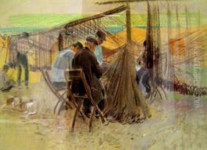 Pescatori Che Riparano Le Reti by Adolf Hiremy-Hirschl