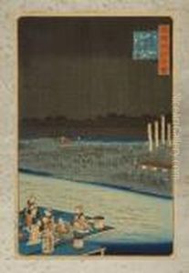 Enjoying The Evening Cool At Shijoin, Kyoto by Utagawa or Ando Hiroshige