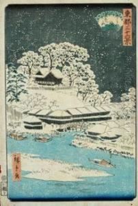 Shigenobu Imado Bridge And Matsuchi Hill by Utagawa or Ando Hiroshige