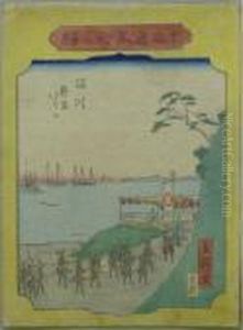 Milit?rparade In Der Tokaido-station Shinagawa. Japan by Utagawa or Ando Hiroshige