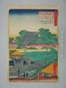 Enceinte De Temple A Edo by Tokubei Iii Hiroshigeando