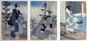 Utagawa , Three Kabuki Scenes, Woodblock Prints, 33cm X 73cm, Framed by Tokubei Iii Hiroshigeando