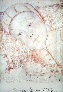 Child of Henri II (1519-59) and Catherine de Medici (1519-89) possibly Charles Maximilien (1550-74) Duke of Orleans, c.1550 by (studio of) Clouet