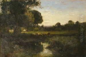 Im Dachauer Moos. Rinder Am
Wasser. Signiert Unten Links: R. Hirth. Ol Auf Leinwand. H 41; B 61,5
Cm. by Rudolf Hirth Du Frenes