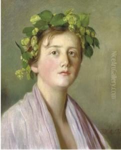 A Girl With Flowers In Her Hair by Rudolf Hirth Du Frenes